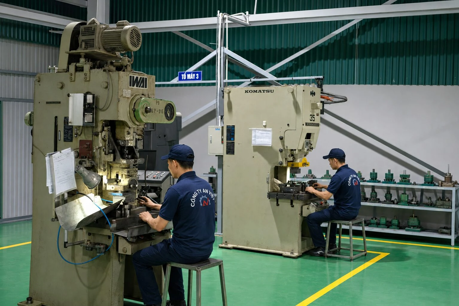 Công nhân An Việt vận hành máy dập tại nhà xưởng