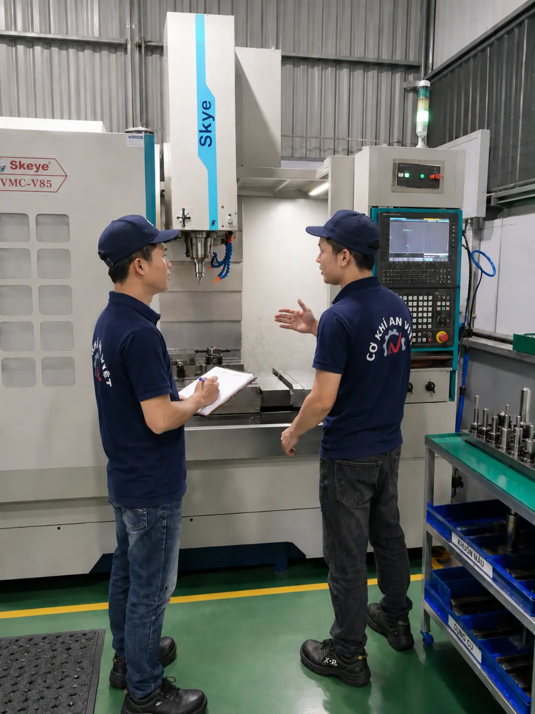 Kỹ thuật viên An Việt trao đổi tại máy CNC